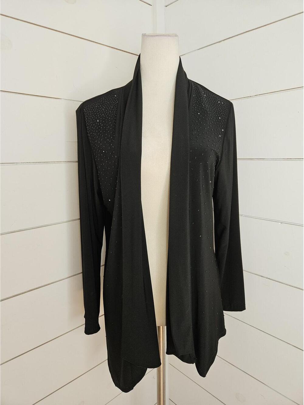 MSK large black sequined open front cardigan